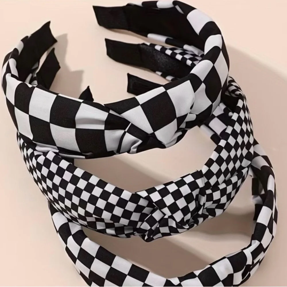 Black White Checkered Headbands Indie‎ Skater Y2K Set